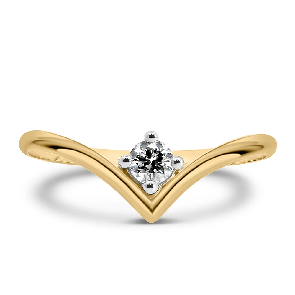 Chevron Solitaire Ring with .15 Carat Diamond in 10kt Yellow Gold