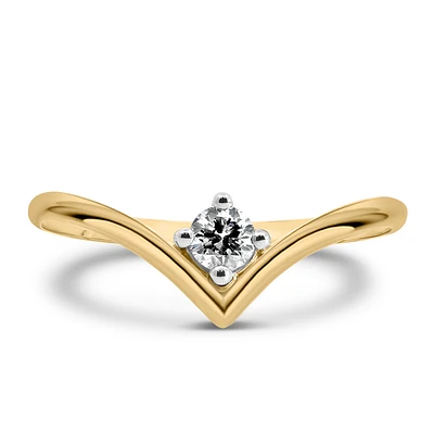 Chevron Solitaire Ring with .15 Carat Diamond in 10kt Yellow Gold
