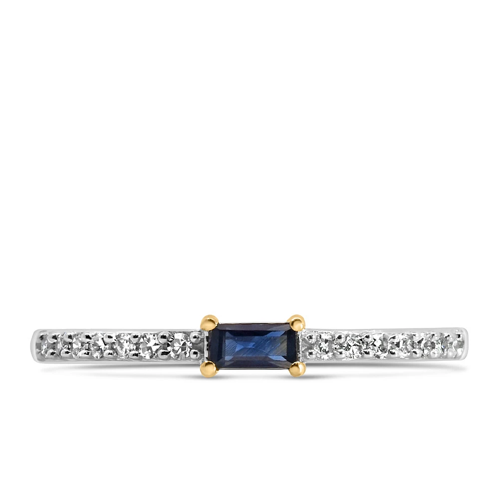 Ring with 4X2MM Emerald Cut Blue Sapphire and .15 Carat TW of Diamond in 10kt Yellow Gold