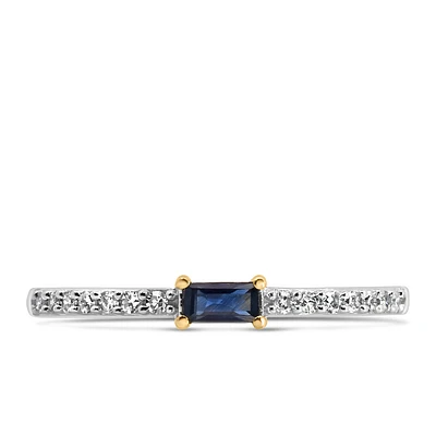 Ring with 4X2MM Emerald Cut Blue Sapphire and .15 Carat TW of Diamond in 10kt Yellow Gold