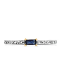 Ring with 4X2MM Emerald Cut Blue Sapphire and .15 Carat TW of Diamond in 10kt Yellow Gold