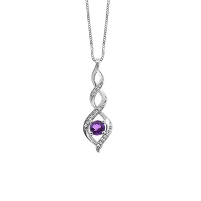 Infinity Pendant with .05 Carat TW of Diamonds and Amethyst in 10kt White Gold with Chain