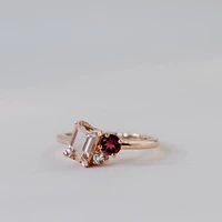 Ring with 7X5MM Emerald Cut Morganite, Pink Tourmaline and White Topaz in 10kt Rose Gold