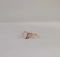 Ring with 7X5MM Emerald Cut Rainbow Moonstone, Rose Quartz and White Topaz in 14kt Rose Gold