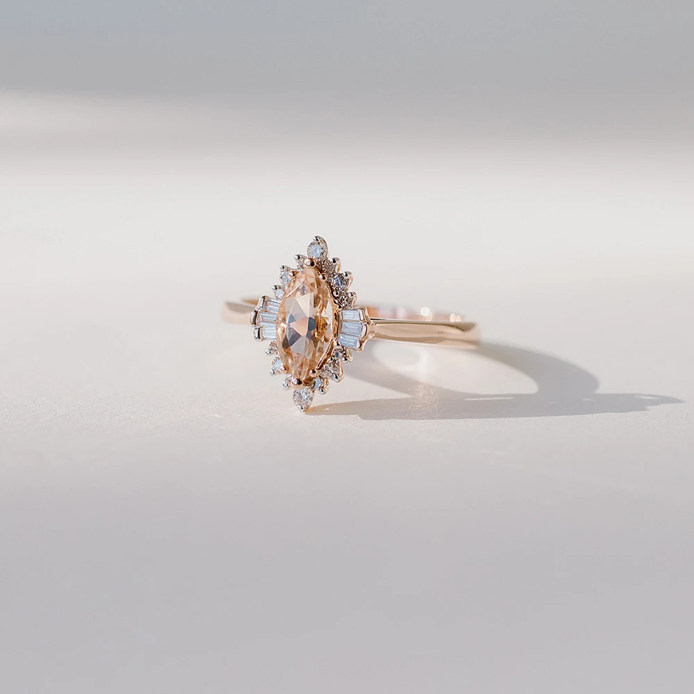 Ring with 8X4MM Marquise Morganite and .15 Carat TW of Diamonds in 14kt Rose Gold