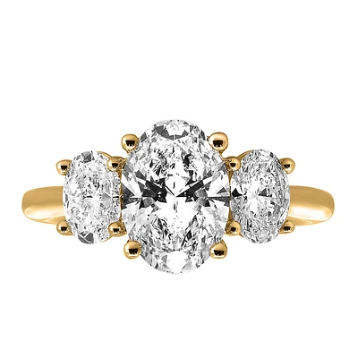 Oval Trinity Engagement Ring with 3.00 Carat TW of Lab Created Diamonds in 14kt Yellow Gold