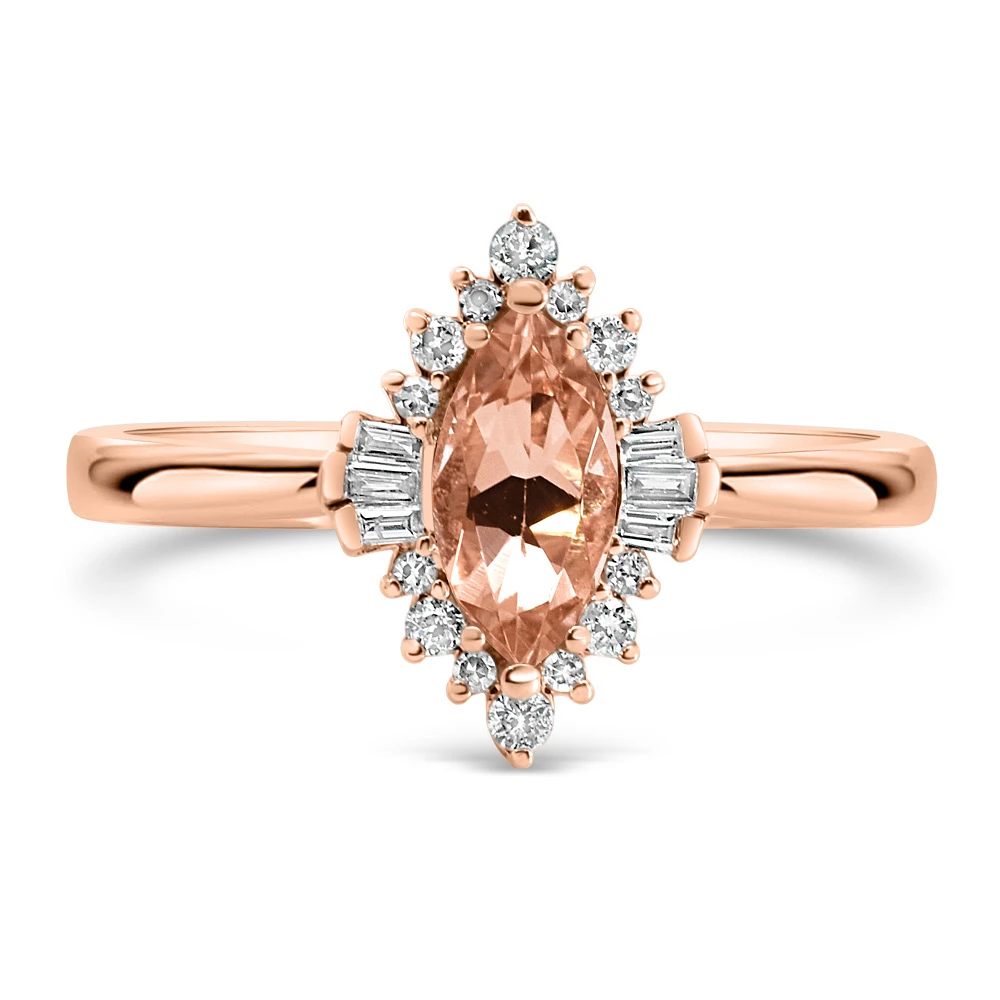 Ring with 8X4MM Marquise Morganite and .15 Carat TW of Diamonds in 14kt Rose Gold