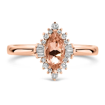 Ring with 8X4MM Marquise Morganite and .15 Carat TW of Diamonds in 14kt Rose Gold