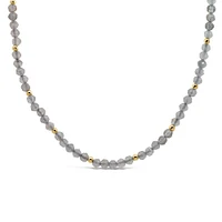 15″-18″ 3MM Labradorite Beaded Necklace in Gold Plated Sterling Silver