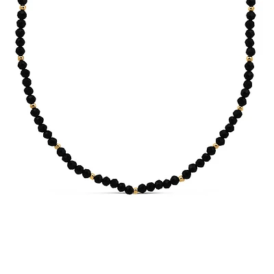 15″-18″ 3MM Black Agate Beaded Necklace in Gold Plated Sterling Silver