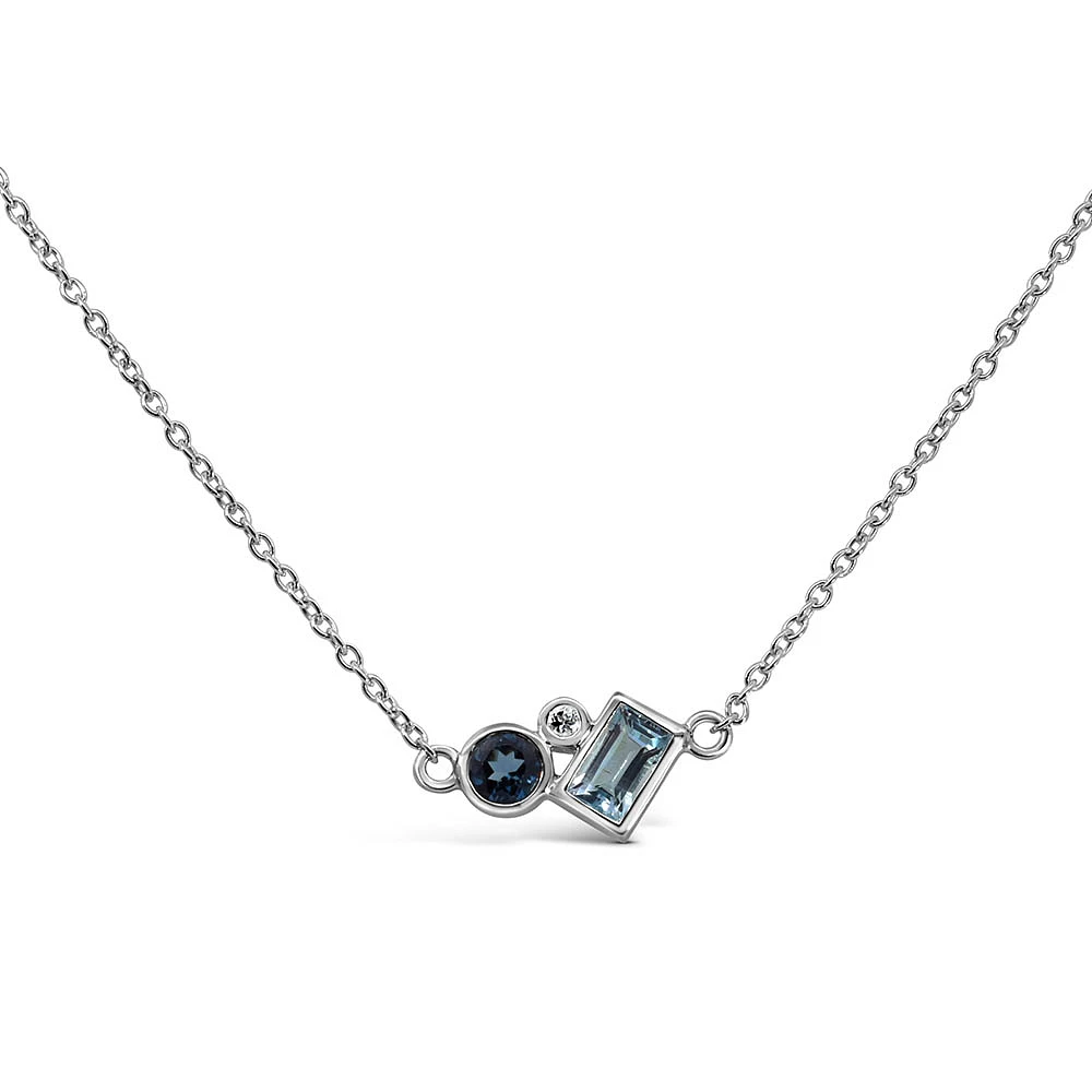 16″-18″ Necklace with White Topaz, London Blue Topaz and Sky Blue Topaz in 10kt White Gold