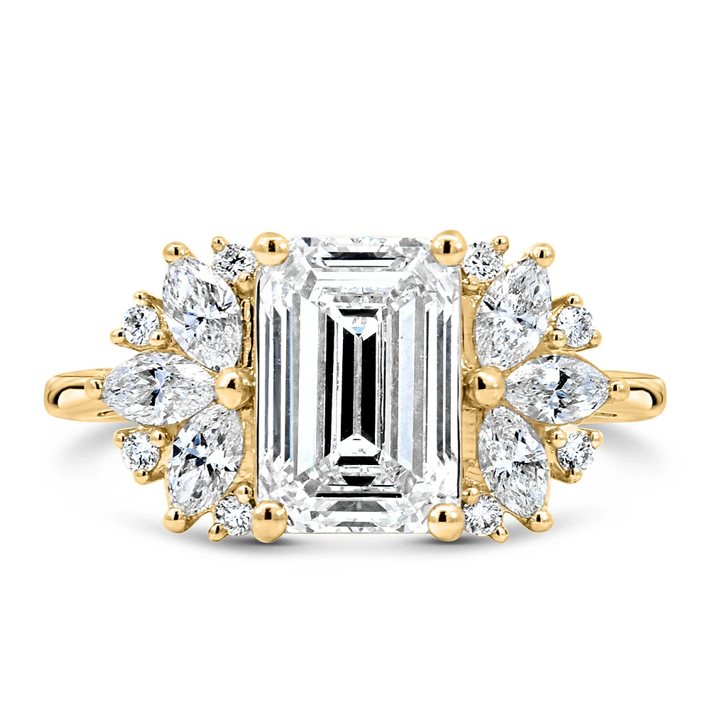 Emerald Cut Engagement Ring with Carat TW of Lab Created Diamonds in 14kt Yellow Gold