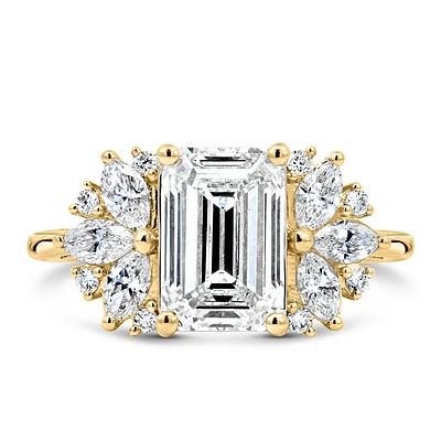 Emerald Cut Engagement Ring with Carat TW of Lab Created Diamonds in 14kt Yellow Gold