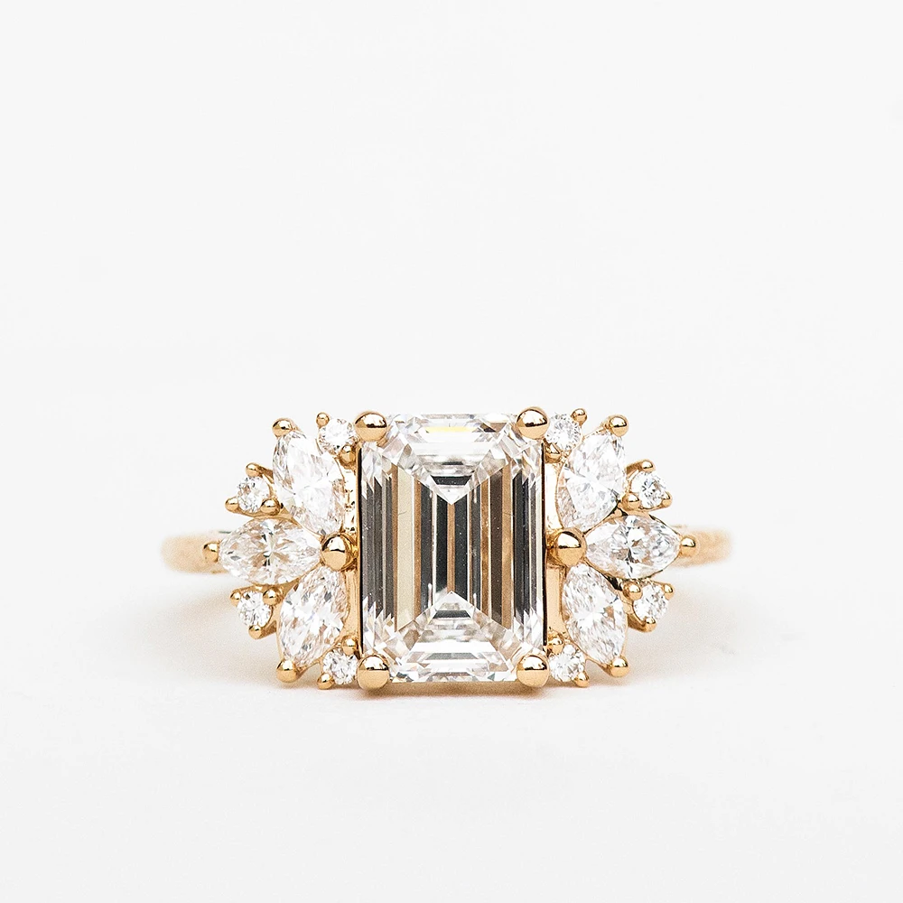 Emerald Cut Engagement Ring with Carat TW of Lab Created Diamonds in 14kt Yellow Gold