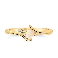Stackable Ring with Australian Opal and White Topaz in 10kt Yellow Gold