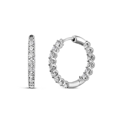 17MM Pave Hoop Earrings with 1.00 Carat TW of Lab Created Diamonds in 14kt White Gold