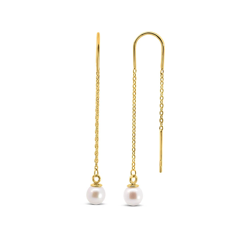 Chain Drop Earrings with 5MM Pearl in 10kt Yellow Gold