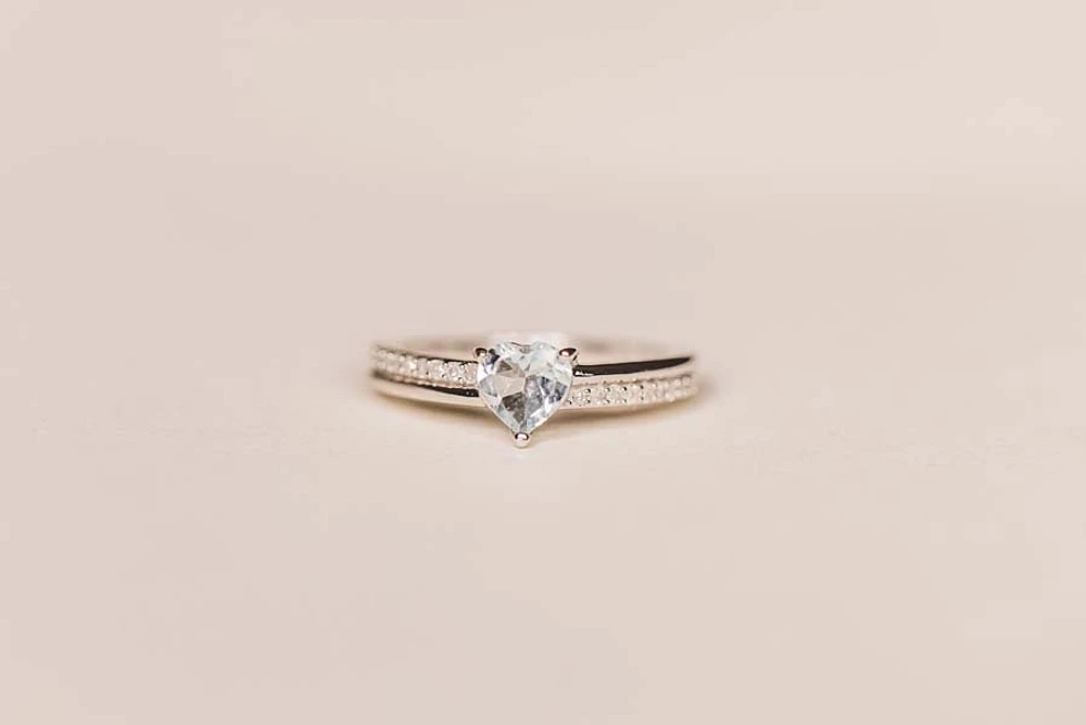 Ring with .10 Carat TW of Diamonds and 6MM Heart Shape Aquamarine in 10kt White Gold