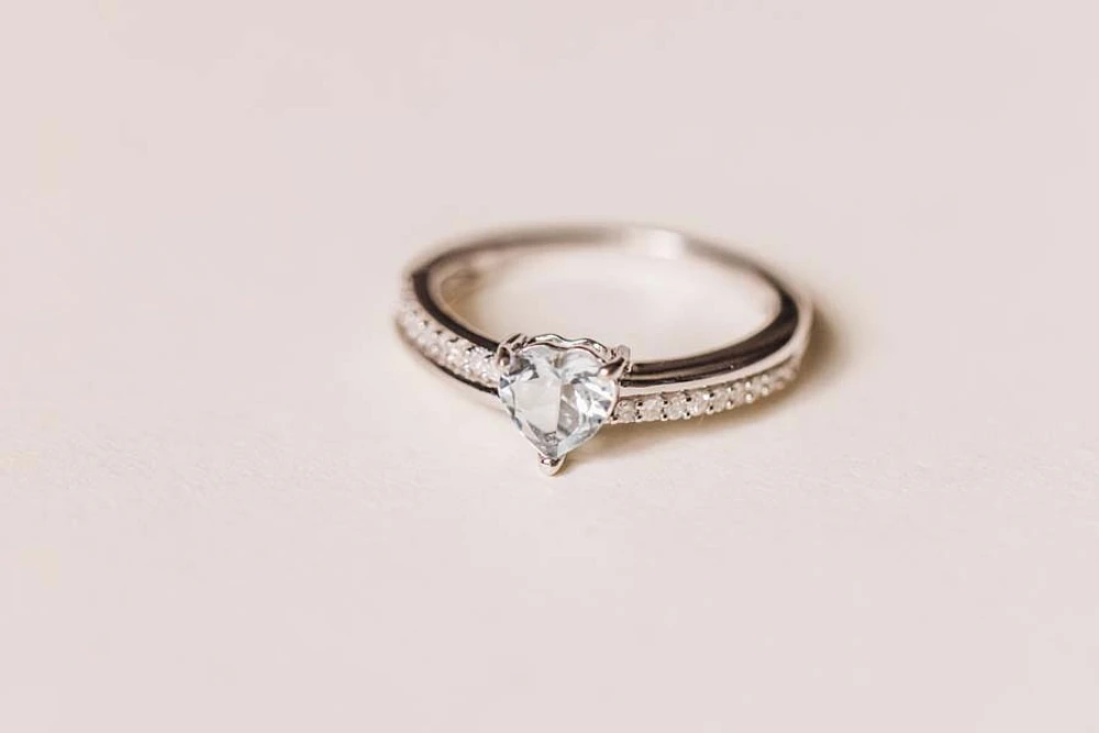 Ring with .10 Carat TW of Diamonds and 6MM Heart Shape Aquamarine in 10kt White Gold