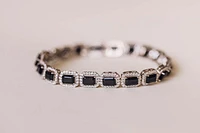 7.5″ Tennis Bracelet with 6x4MM Black Onyx and Cubic Zirconia in Sterling Silver
