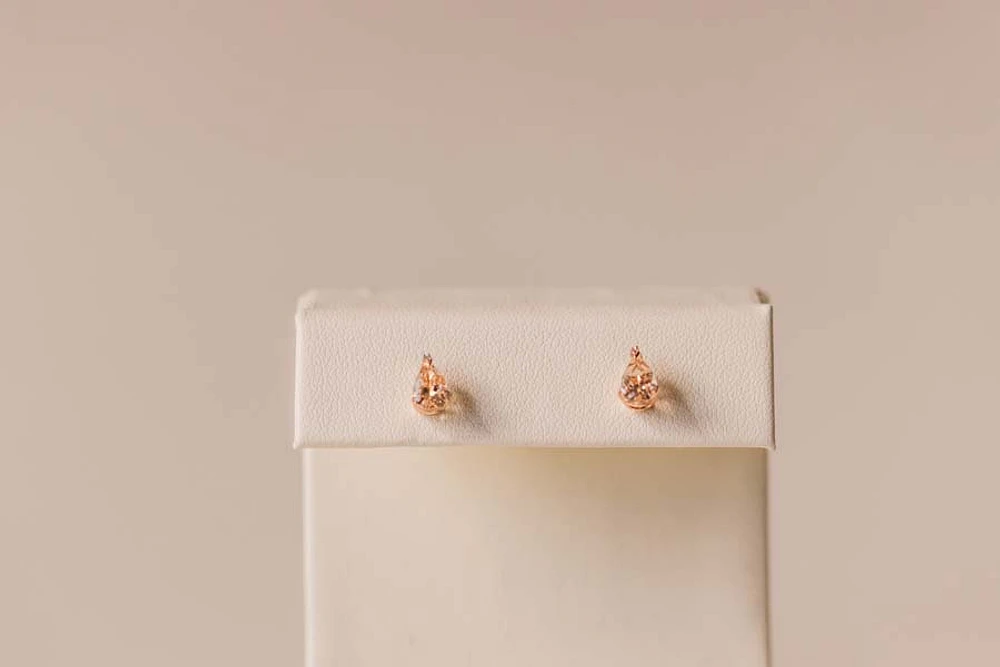 Earrings with .01 Carat TW of Diamonds and Pear Shape Morganite in 10kt Rose Gold