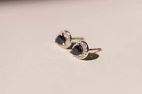 Halo Earrings with .17 Carat TW of Diamonds and 6x4MM Pear Shape Blue Sapphire in 10kt Yellow Gold