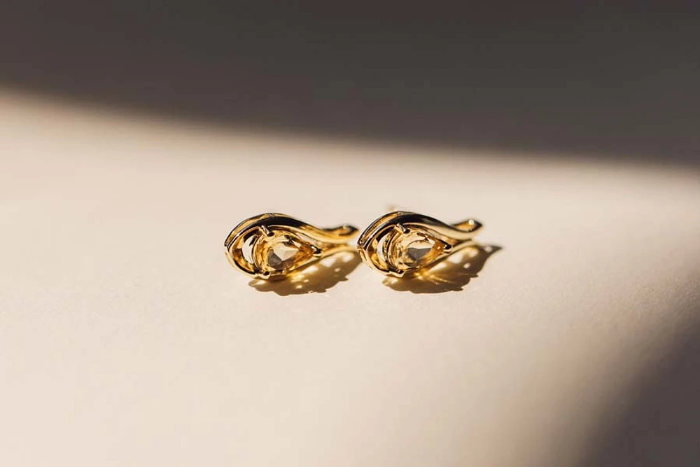 Earrings with 6x4MM Pear Shape Citrine in 10kt Yellow Gold