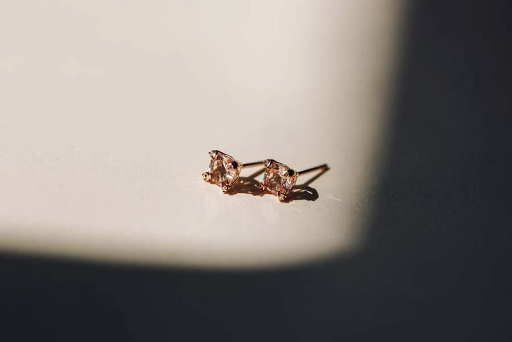 Earrings with .01 Carat TW of Diamonds and Cushion Morganite in 10kt Rose Gold