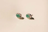 Halo Earrings with .17 Carat TW of Diamonds and 6x4MM Oval Emerald in 10kt White Gold