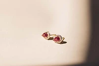 Halo Earrings with .17 Carat TW of Diamonds and 6x4MM Pear Shape Ruby in 10kt Yellow Gold