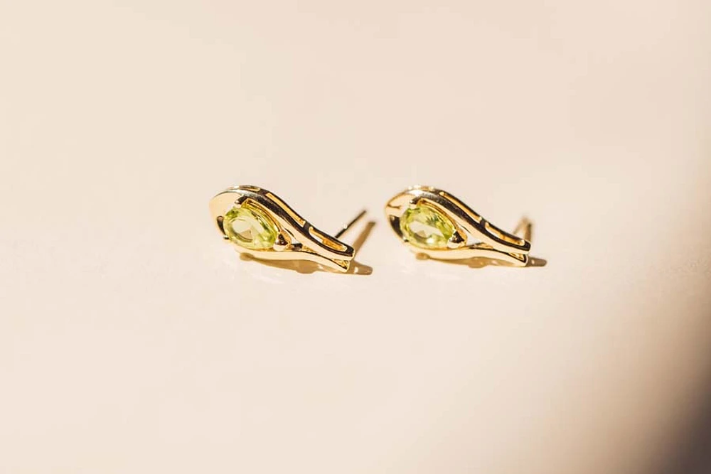 Earrings with 6x4MM Pear Shape Peridot in 10kt Yellow Gold