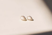 Halo Earrings with .17 Carat TW of Diamonds and 6x4MM Pear Shape Opal in 10kt Yellow Gold