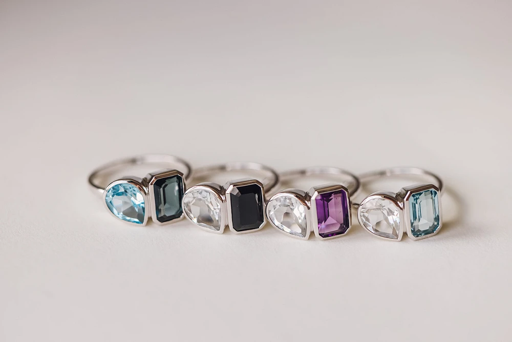 Toi et Moi Ring with Amethyst and White Topaz in 14kt White Gold
