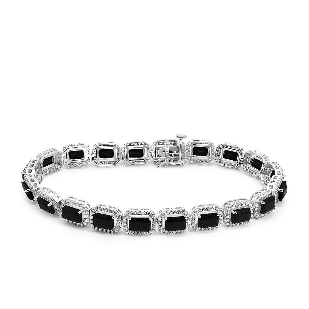 7.5″ Tennis Bracelet with 6x4MM Black Onyx and Cubic Zirconia in Sterling Silver