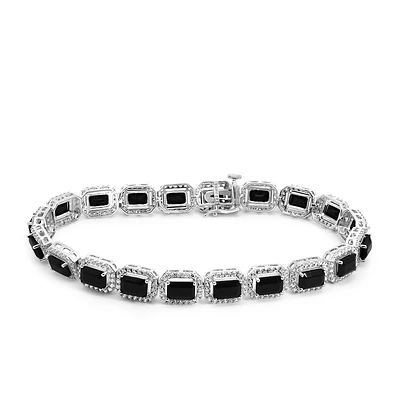 7.5″ Tennis Bracelet with 6x4MM Black Onyx and Cubic Zirconia in Sterling Silver