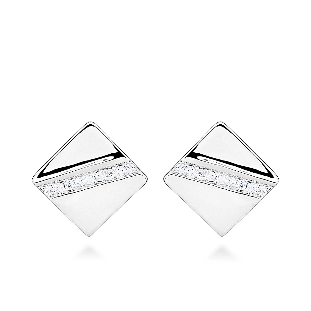 Square Earrings with Cubic Zirconia in Gold Plated Sterling Silver