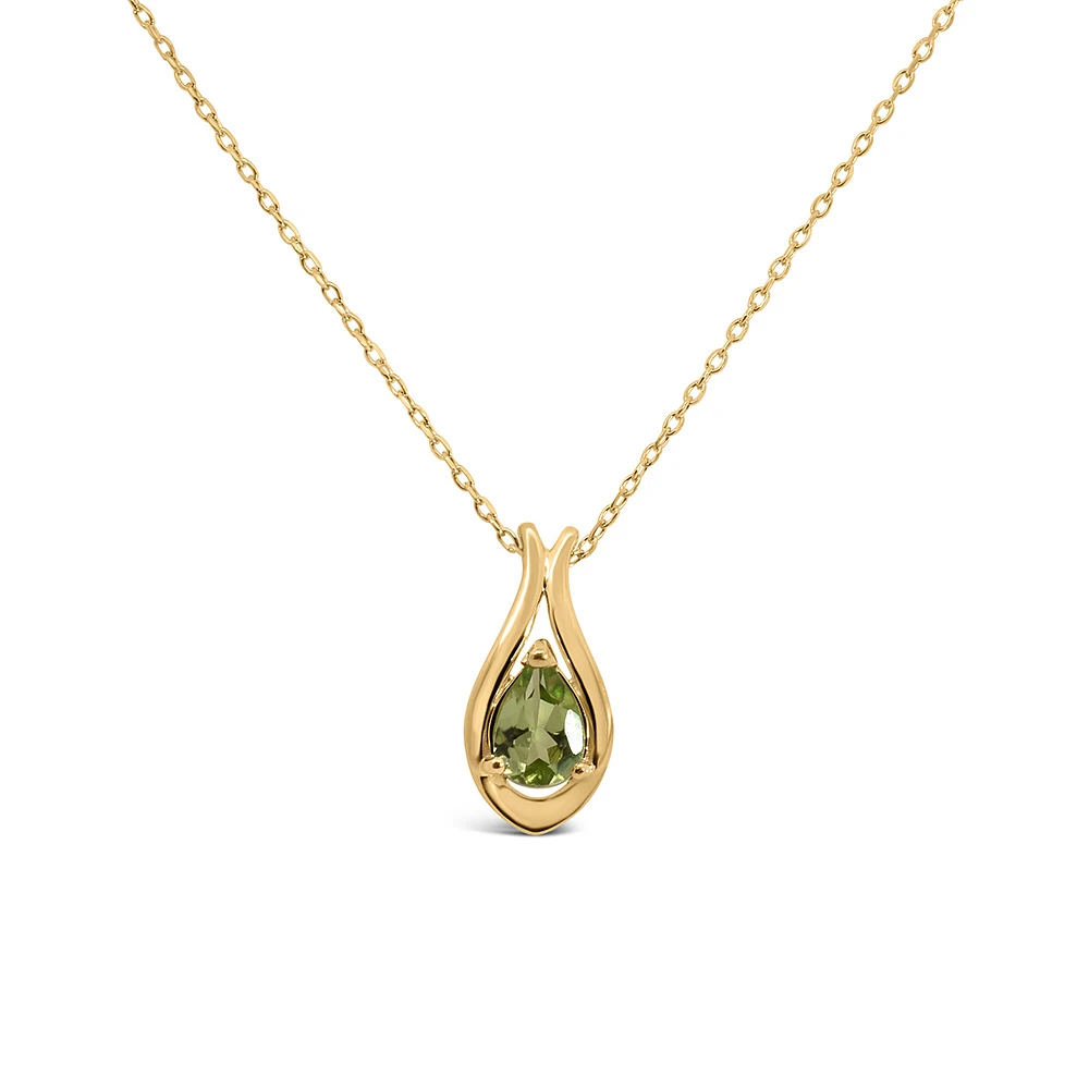 Pendant with 7x5MM Pear Shape Peridot in 10kt Yellow Gold with Chain