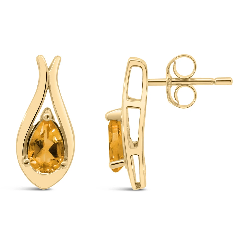 Earrings with 6x4MM Pear Shape Citrine in 10kt Yellow Gold