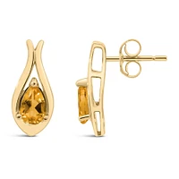 Earrings with 6x4MM Pear Shape Citrine in 10kt Yellow Gold