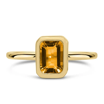 Ring with 7x5MM Emerald Cut Citrine in 10kt Yellow Gold