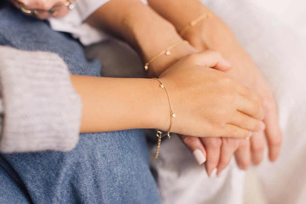 5″+1.5″ 1970s Barbie Mommy and Me Star Bracelet with Cubic Zirconia with Gold Vermeil Plated Sterling Silver