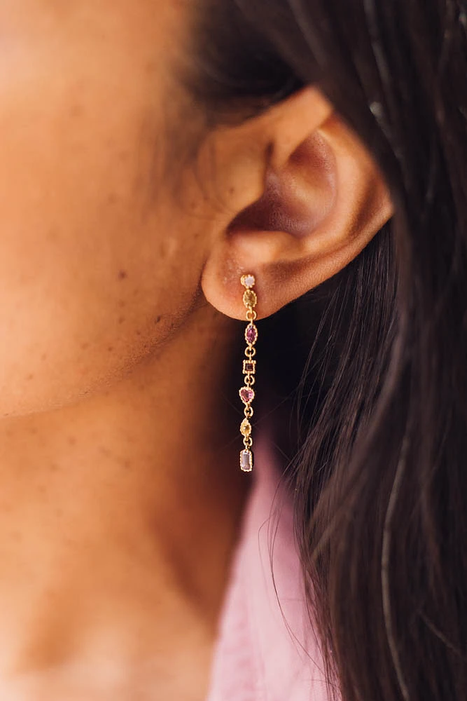 1960s Barbie Retro Gem Earrings with Rhodolite Garnet, Quartz, Citrine, Garnet and Amethyst in Gold Vermeil Plated Sterling Silver
