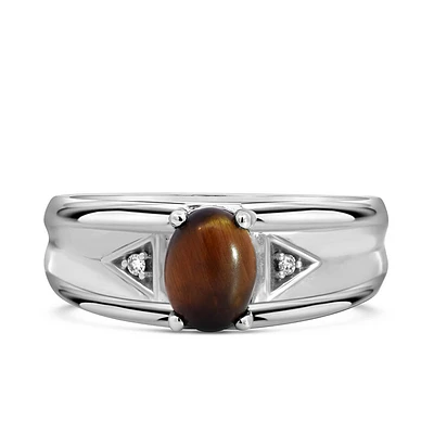 Ring with Tiger’s Eye and .01 Carat TW of Diamonds in 10kt White Gold