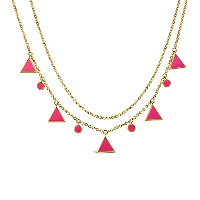15″+2″ 1990s Barbie Totally Triangle Necklace with Pink Enamel in Gold Vermeil Plated Sterling Silver
