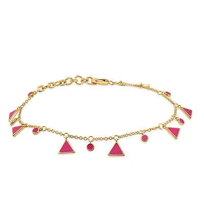 6″+1.5″ 1990s Barbie Totally Triangle Bracelet with Pink Enamel in Gold Vermeil Plated Sterling Silver