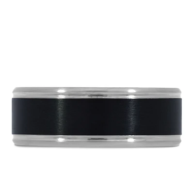 8MM Black and Silver Tone Comfort Fit Wedding Band in Tantalum