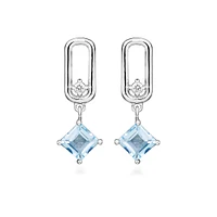 Earrings with Princess Cut Blue Topaz in Sterling Silver