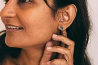 Oval Earrings with Malachite in Gold Plated Sterling Silver