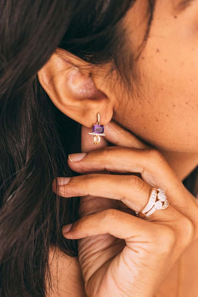 Earrings with Amethyst, Cubic Zirconia & Citrine in Gold Plated Sterling Silver