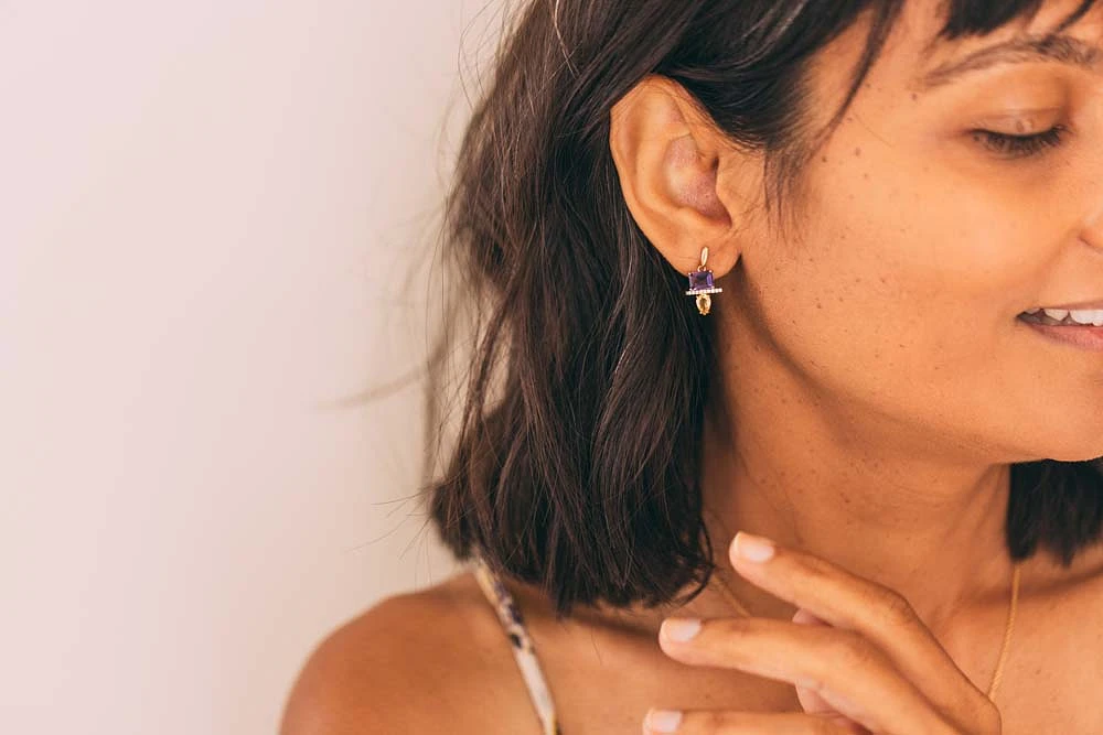 Earrings with Amethyst, Cubic Zirconia & Citrine in Gold Plated Sterling Silver